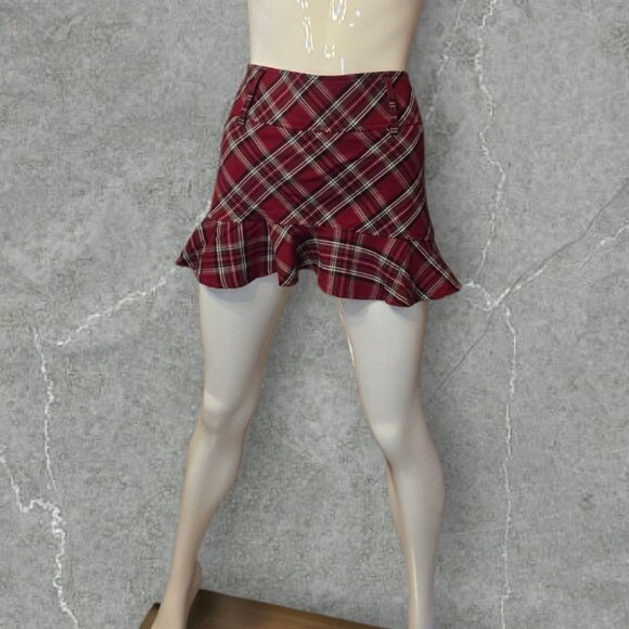 TRACY EVANS Plaid & Ruffled Mini Skirt sz small - Picture 7 of 9